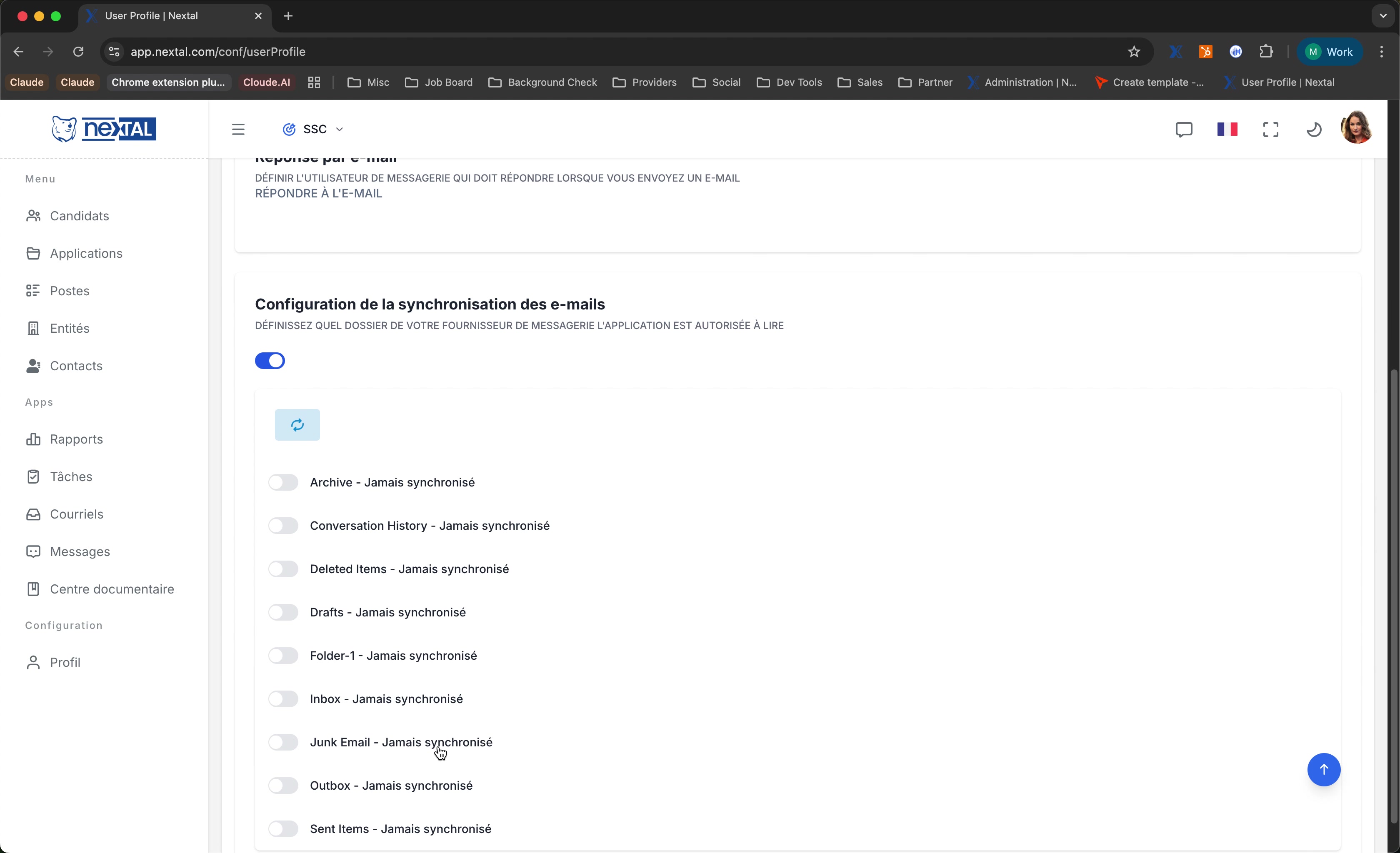 Sélection des dossiers à synchroniser