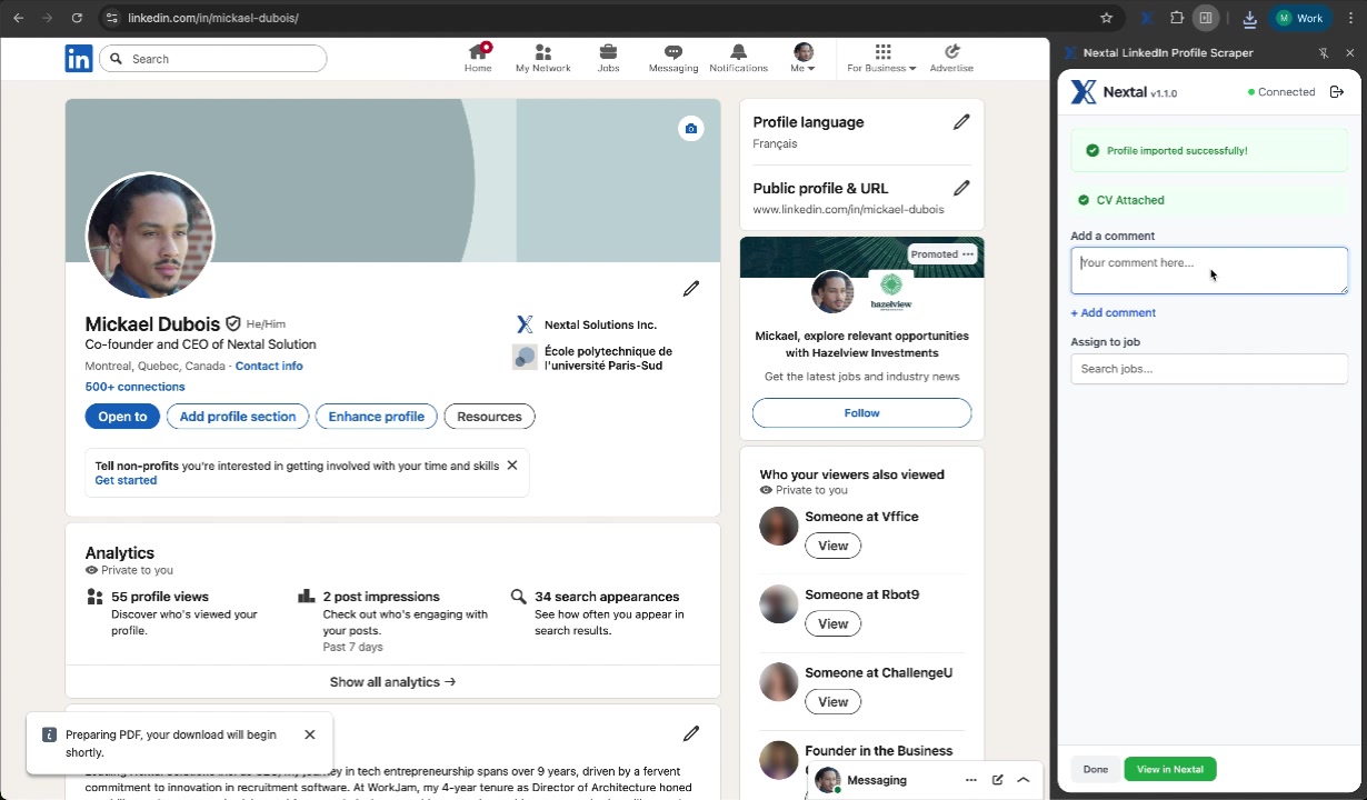 Profil importé avec succès
