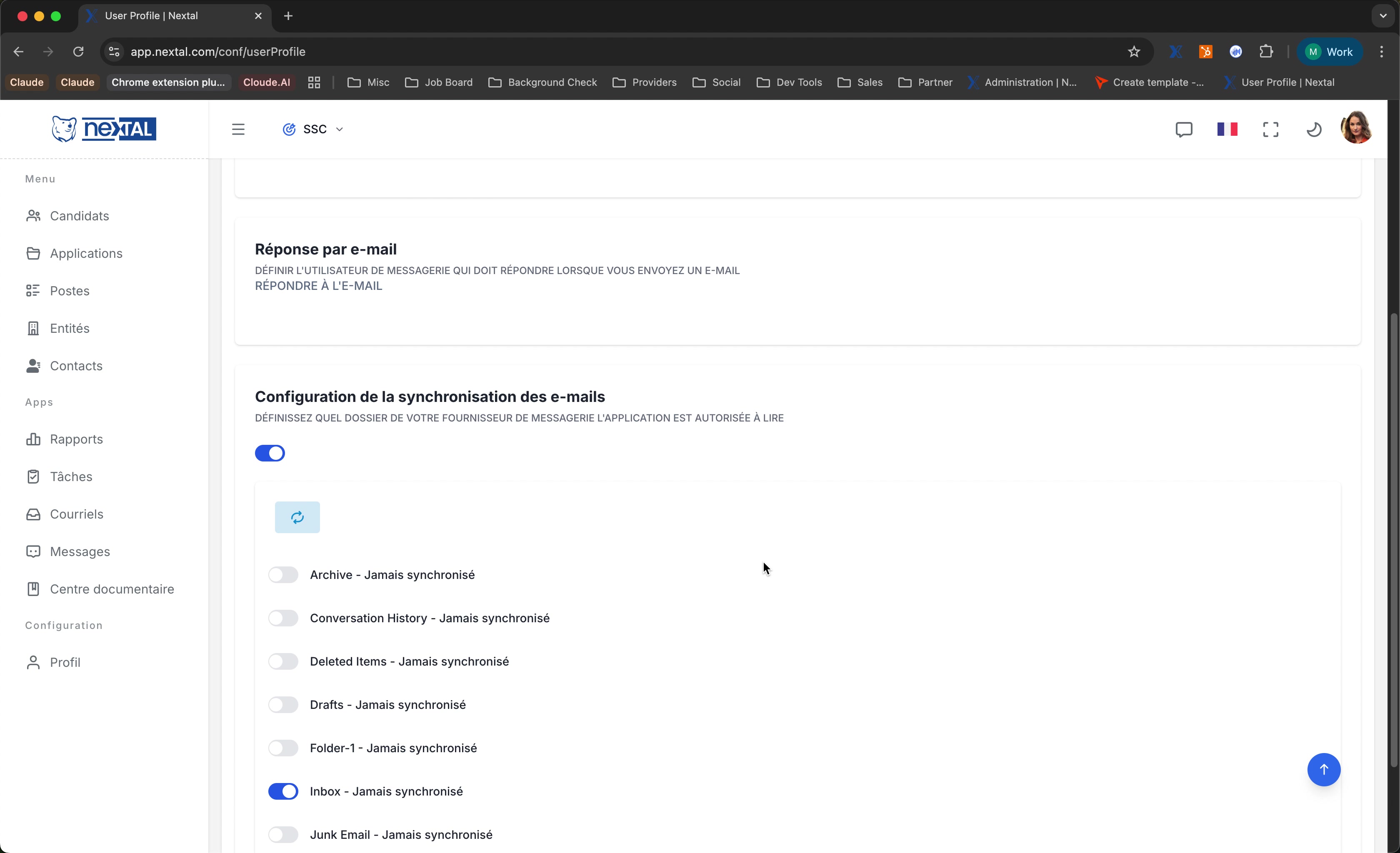 Configuration de la synchronisation du calendrier