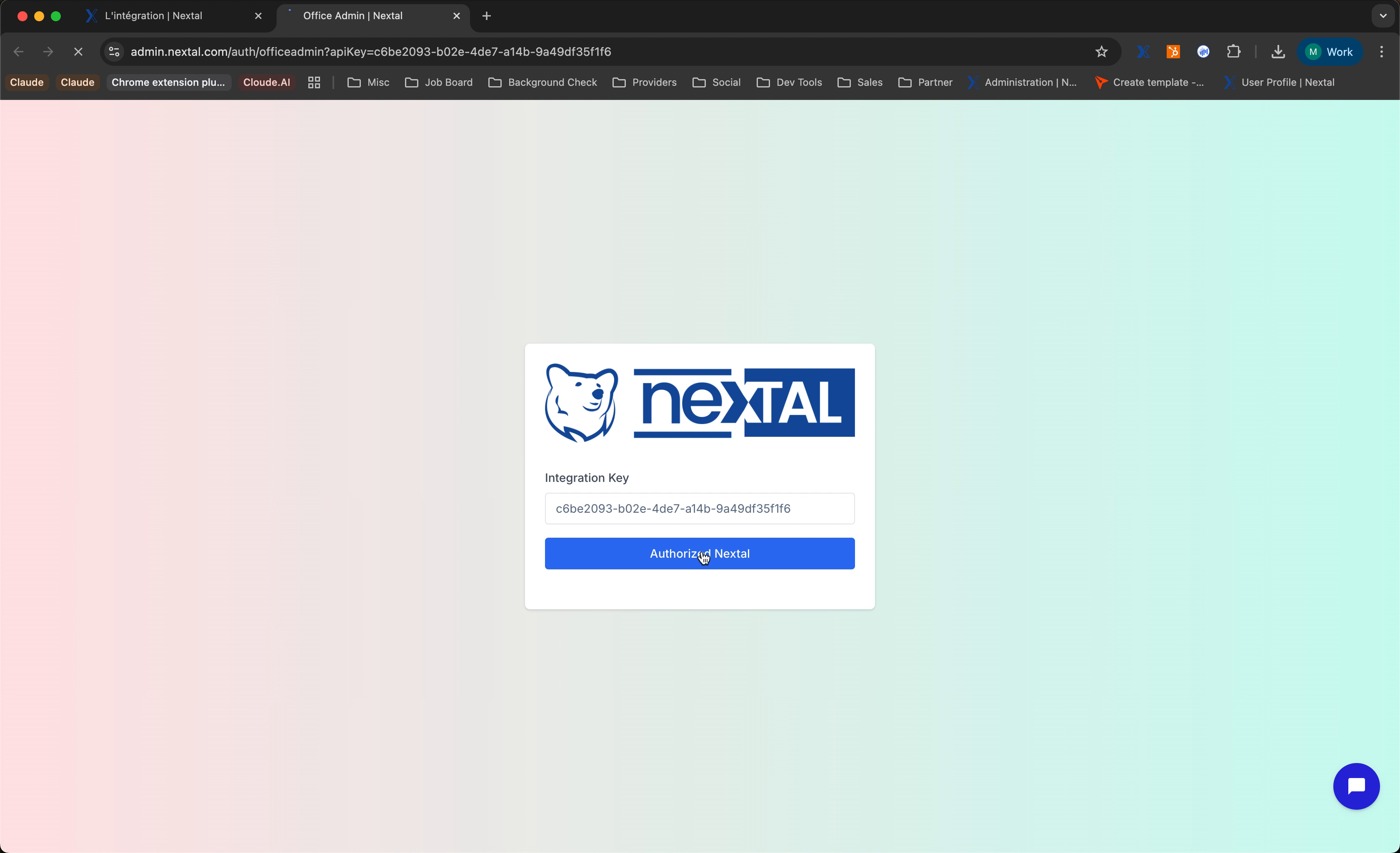 Page d'autorisation Nextal