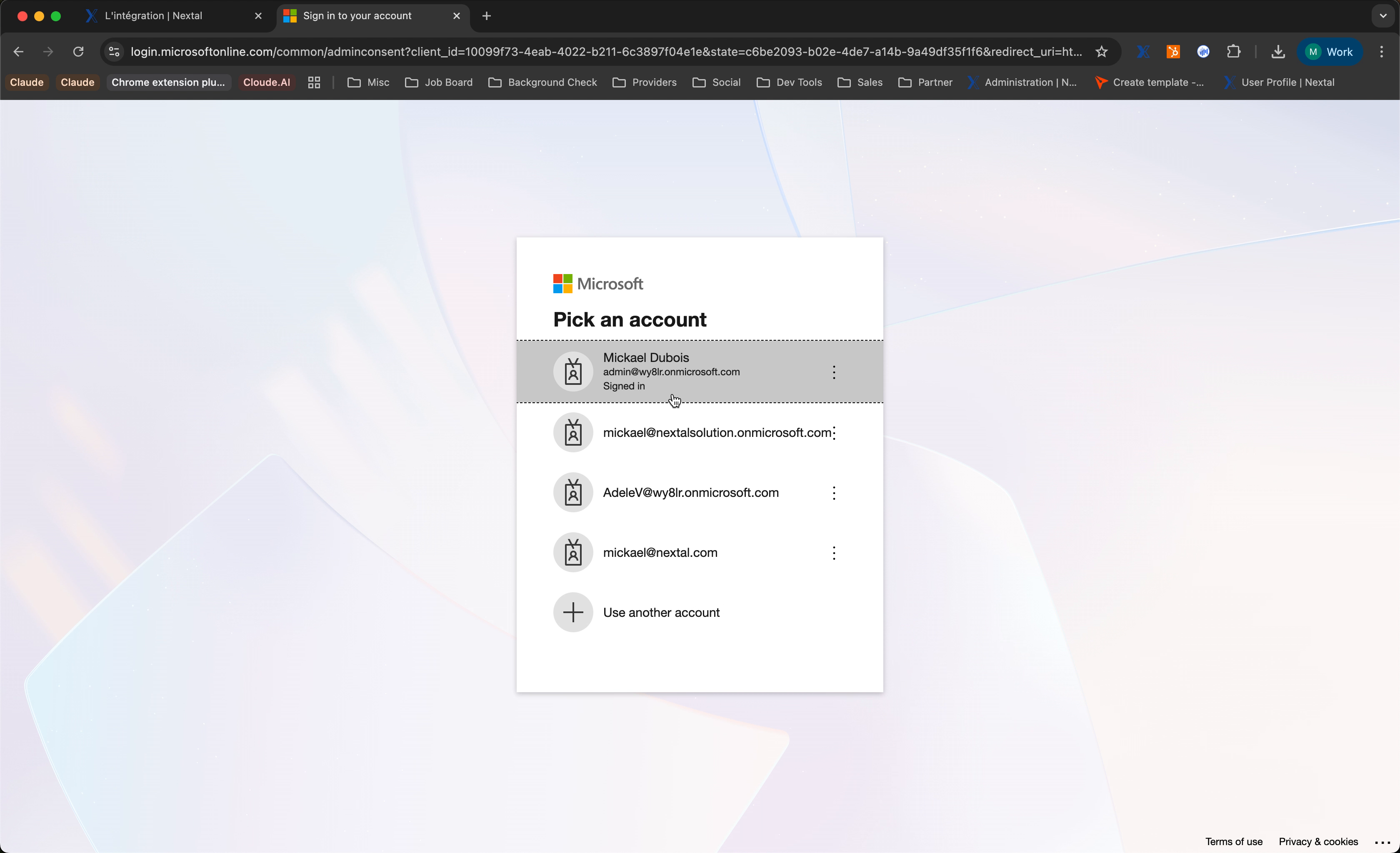 Page de connexion Microsoft