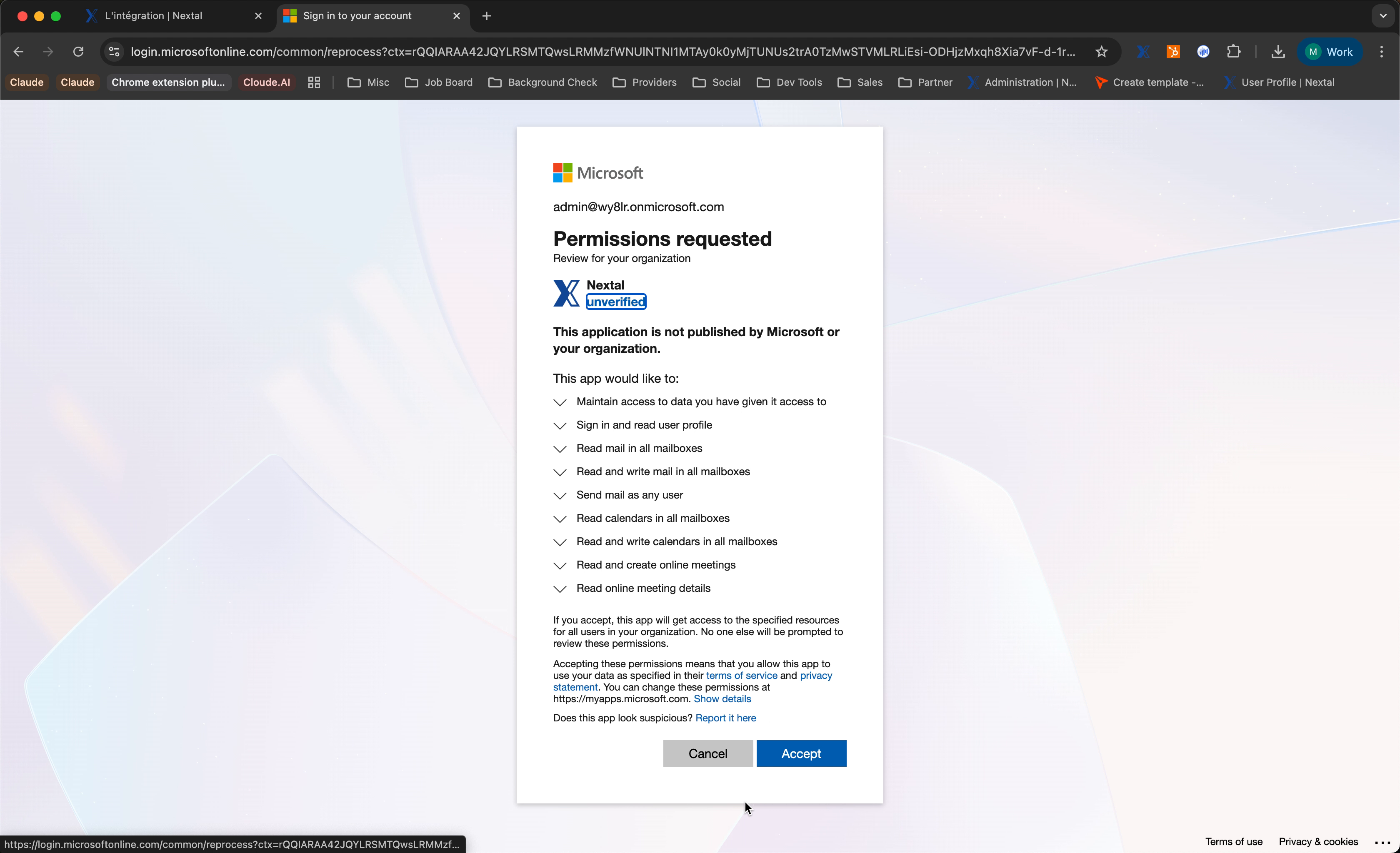 Page de consentement Microsoft