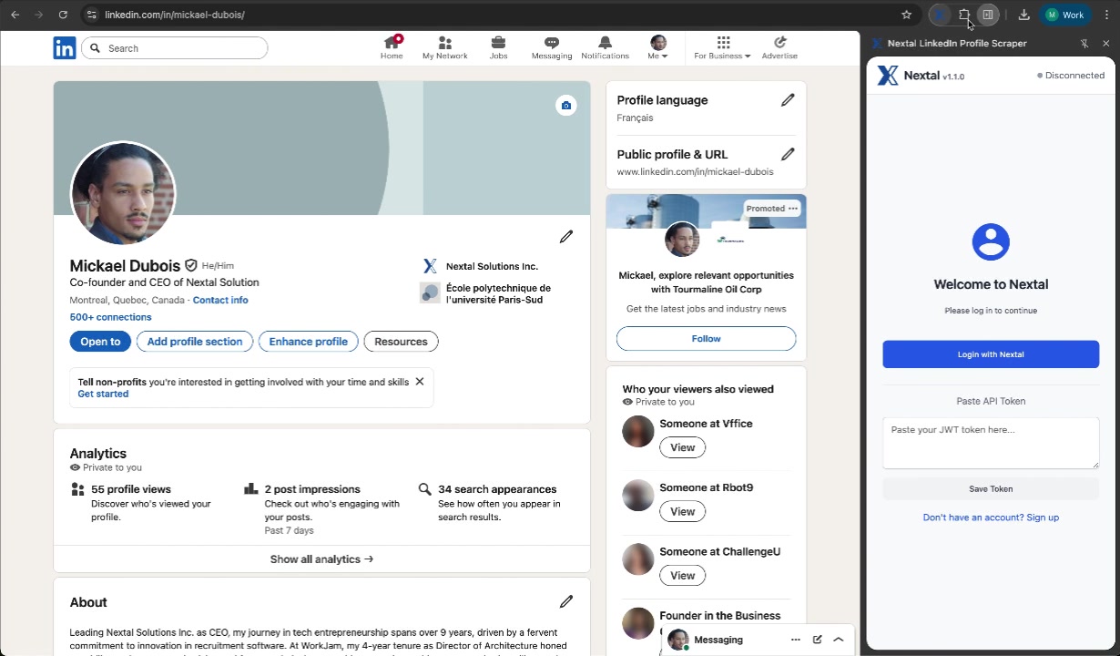 Page de connexion Nextal