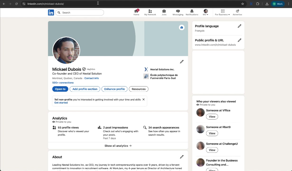 Profil LinkedIn du candidat prêt à être importé